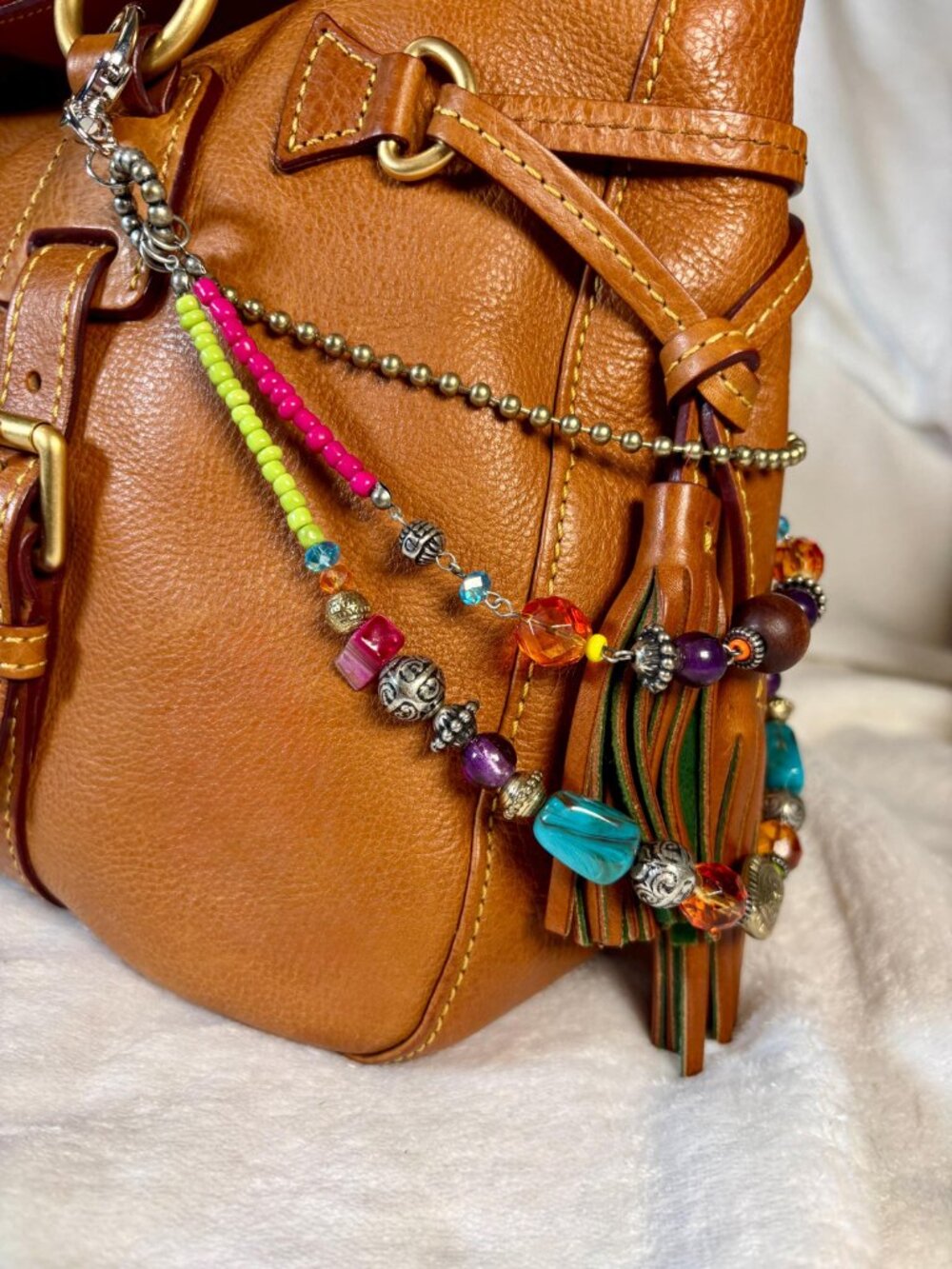 Dooney and Bourke (Old Large) Florentine Tassel Satchel in Chestnut w/ Chain - Picture 13 of 16